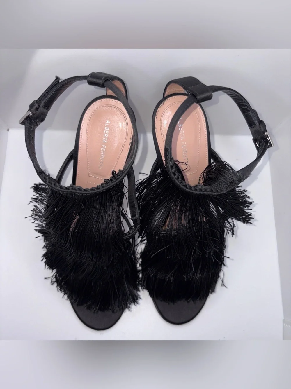 ALBERTA FERRETTI Black Tassel Fringe Shoes Stiletto High Heels SZ EU 39 US 8.5